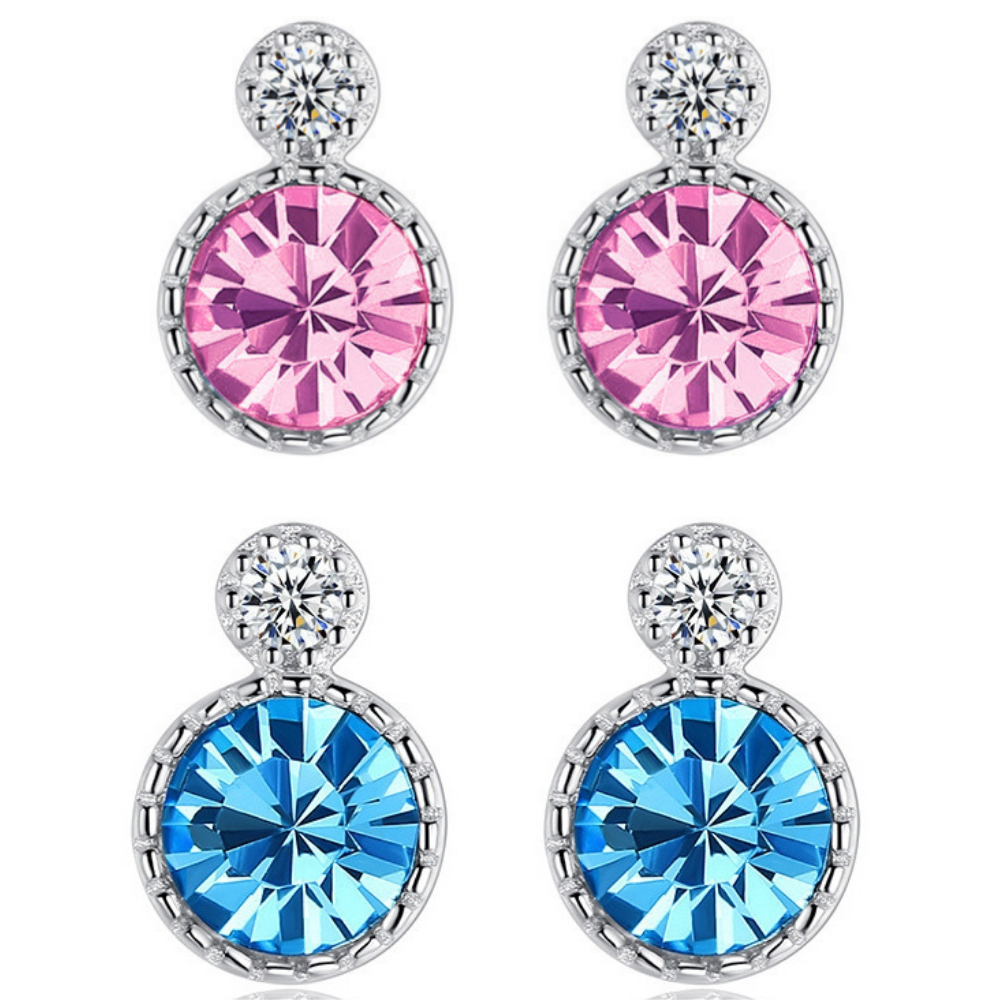 Aretes Plata S925 Fementi Cristal Swarovski Colgante